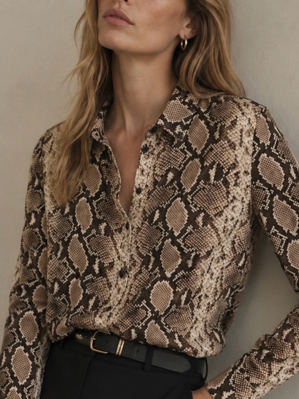 THE KOOPLES French Luxury 100% Silk Python Print Button Front Blouse NWT Size M - Picture 3 of 16